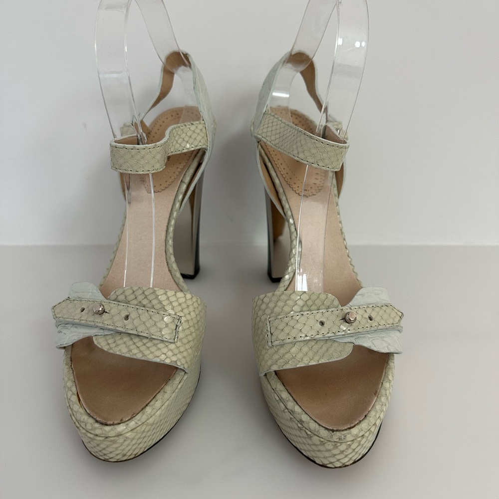 ROBERTO CAVALLI Exotic Snake Python Platform Sandals in Light Mint Green